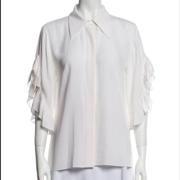 Michael Kors Collection Silk Georgette Ruffled Button Front Blouse Blouse Size 6 - Picture 1 of 8